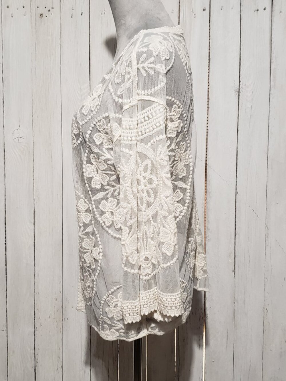 Rebellion Boho Fairy Kimono Coverup Lace Mesh Cream Cottage Romantic Coquette - Picture 4 of 8